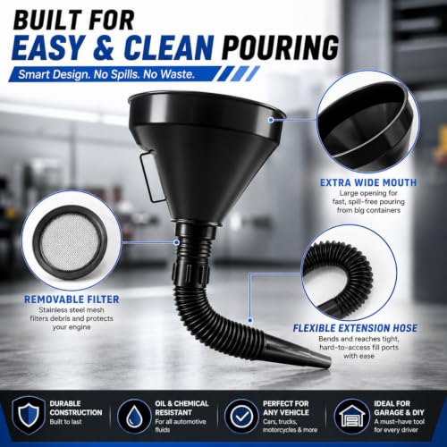 5 Pcs Automotive Oil Funnel Set, Spill-Free Fluid Transfer Kit.