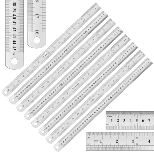EBOOT 8 Pack 18inch Metal Rulers, Imperial Metric - size: 18inch