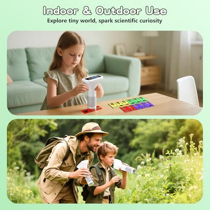 Odatay 1000X Digital Kids Microscope Kit with 12 Slides & 2" Screen, White - color: White