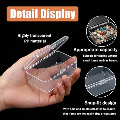 4 Pcs Small Clear Plastic Storage Boxes with Hinged Lids, 3.7x2.5x1 inches