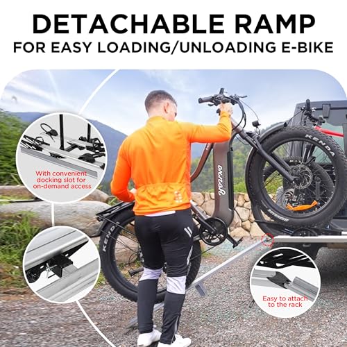Rockland Foldable 2-Ebike Rack with Ramp, 200 lbs Capacity, Hitch Mount Electric Bike Rack, Fits up to 5" Fat Tire Width and 50" Wheelbase, Ebike Carrier Rack for 2" Receiver for Cars SUVs Vans RVs - size: 2-Ebike Rack+Foldable+Ramp+200LBS