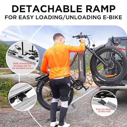 Rockland Foldable 2-Ebike Rack with Ramp, 200 lbs Capacity, Hitch Mount Electric Bike Rack, Fits up to 5" Fat Tire Width and 50" Wheelbase, Ebike Carrier Rack for 2" Receiver for Cars SUVs Vans RVs - size: 2-Ebike Rack+Foldable+Ramp+200LBS