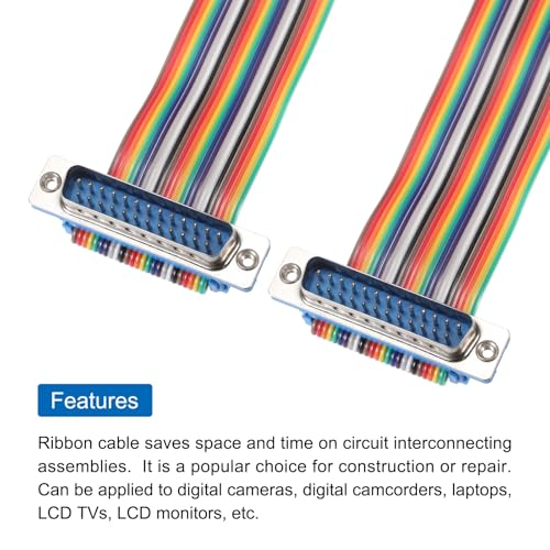 MECCANIXITY IDC Rainbow Wire Flat Ribbon Cable DB25 Male to DB25 Male 3.9 Inch Length 2.54mm Pitch Breadboard Jumper Wires for Electronic Projects - size: 3.9 Inch, style: DB25 Male to DB25 Male