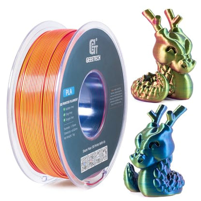 Geeetech 3D Printer Silk PLA Tri-Color Filament, Metal-Like Shiny Silk Filament 1.75mm 1kg (2.2lbs) Spool, Dimensional Accuracy +/- 0.02 mm, Tri-Color Red Yellow Blue - color: 1kg Triple Color Red-yellow-blue