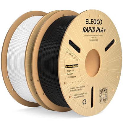 ELEGOO Rapid PLA Plus 3D Printer Filament Bundle 1.75mm Black/White 2KG - color: 2*1kg Black & White