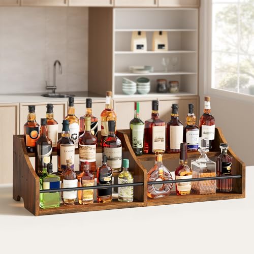 FAVOOSTY 5 Tier Countertop Liquor Bottle Display Shelf, Rustic Brown - color: Rustic Brown