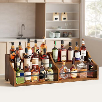 FAVOOSTY 5 Tier Countertop Liquor Bottle Display Shelf, Rustic Brown - color: Rustic Brown