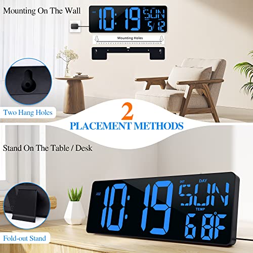 17.2"Large Digital Wall Clock Large Display with Remote Control 180°Visible - color: Blue