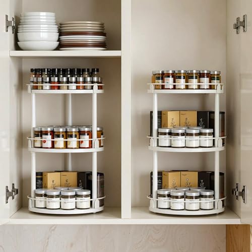 YATINEY Lazy Susan Organizer, Rotating Spice Rack, 3 Tier Spice Turntable Organizer, Industrial Turntable Spice Holder, for Kitchen Countertop and Cabinet, Compact and Versatile, White SR23WW - color: White, size: 10.2"L x 10.2"W x 18"H