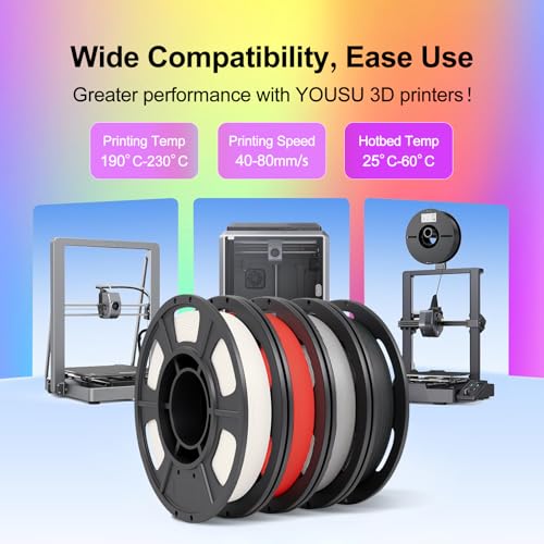 YOUSU PLA 4 * 250g 3D Printer Filament Bundle 1.75mm - color: 24-250g*4 Black/White/Grey/Red, size: Matte PLA