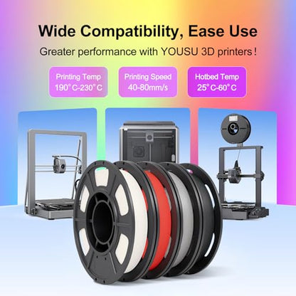 YOUSU PLA 4 * 250g 3D Printer Filament Bundle 1.75mm - color: 24-250g*4 Black/White/Grey/Red, size: Matte PLA