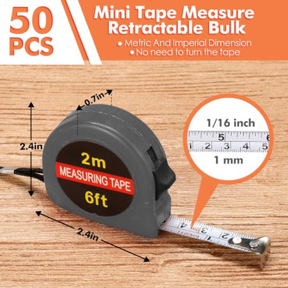 Copkim 50 Pcs Mini Tape Measure Keychain Bulk 6 Ft Retractable,Gray - color: Gray