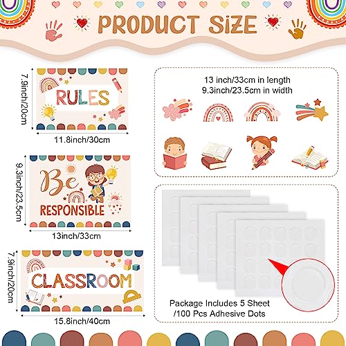 Harloon 43 Pcs Classroom Rules Posters Rainbow Class Rules Decor - color: Classic Color