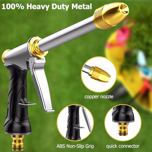 Upgraded Garden Hose Nozzle Sprayer, 100% Heavy Duty Metal Water Hose Nozzle, High Pressure Spray Gun With 3/4" Brass Quick Connectors, for Watering Plants & Lawns, Patio Cleaning, Car Washing