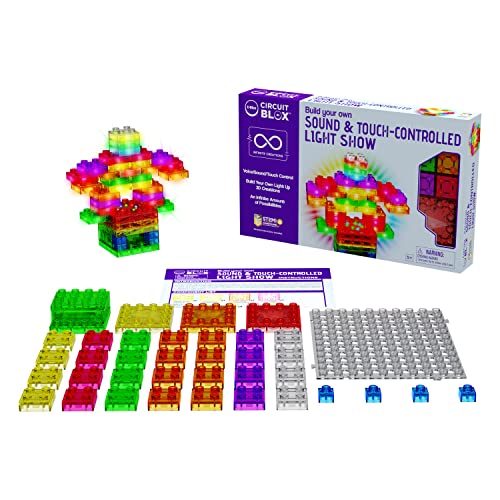 E-Blox Building Blocks STEM Circuit Kit, Build Your Own Sound & Touch Controlled Light Show, LED Lights Fade in & Out, Reacts to Voice & Music, Science, Birthday Gift, Boys, Girls, 5+