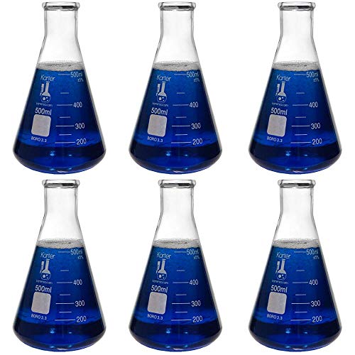 500ml Narrow Mouth Erlenmeyer Flask, 3.3 Borosilicate Glass, Karter Scientific 213G21 (Pack of 6) - size: 500ml, style: Pack of 6