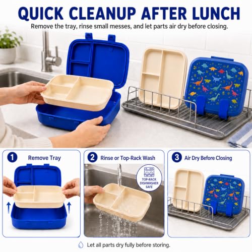 MISS BIG Kids Bento Lunch Box, Blue Dinosaur, Microwave Safe, 800ml - color: Blue Dinosaur