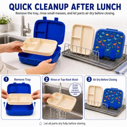 MISS BIG Kids Bento Lunch Box, Blue Dinosaur, Microwave Safe, 800ml - color: Blue Dinosaur