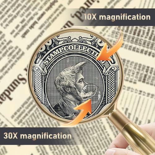 Lakei 10X Reading Magnifying Glass, 75mm Lens, Non-Slip Handle(Silver) - color: Silver, size: 75mm