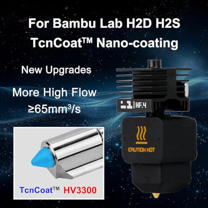 Bamboo H2D/H2S/P2S h2d high Flow Hotend 0.4MM Hardened Steel Nozzle,High Speed Precision and Direct Replacement Extruder Print Head for Bambu Lab H2 Series, P2S 3D Printer Accessories