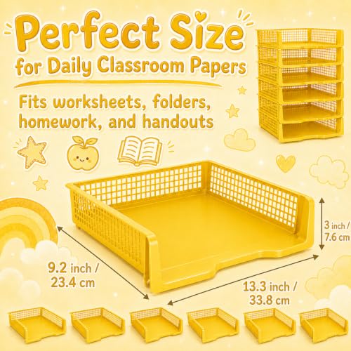 6 Pcs Yellow Turn in Trays Classroom, Stackable Paper Bins for Classroom, 13x9x2.8 inch Plastic Baskets Desktop Organization System Office (Yellow) - color: Yellow