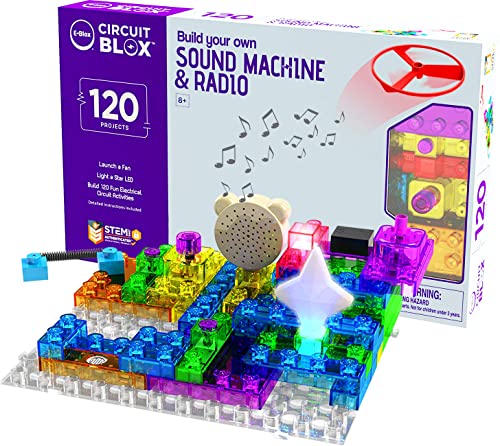 E-BLOX Building Blocks Circuit Kit 120 Projects, Build Your Own Sound Machine & Radio, Build Real Working FM Radio & Listen to Favorite Station, 8+ - style: Sound Marchind & Radio