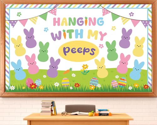 Easter Bulletin Board Set Easter Bunny Classroom Decorations Spring Bulletin Board Border Colorful Rabbit Eggs Paper Cutouts Home for Happy Easter Party School Classroom Chalkboard Supplies - style: Easter Bunny Eggs