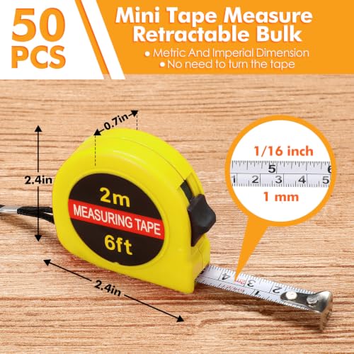 Copkim 50 Pcs Mini Tape Measure Keychain Bulk 6 Ft Retractable,Yellow - color: Yellow