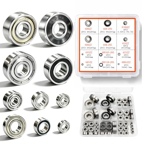 52 PCS Ball Bearings Assortment Kit, Small Deep Groove Bearing