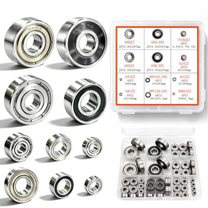 52 PCS Ball Bearings Assortment Kit, Small Deep Groove Bearing