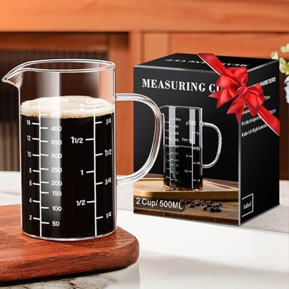 PARACITY 2 Cup Glass Measuring Cup, Liquid Measuring Cups with three Scale and V-Shaped Mouth, Glass Coffee Cups with Handle, Glass Beaker for Kitchen or Restaurant 500 ML - size: 500ml