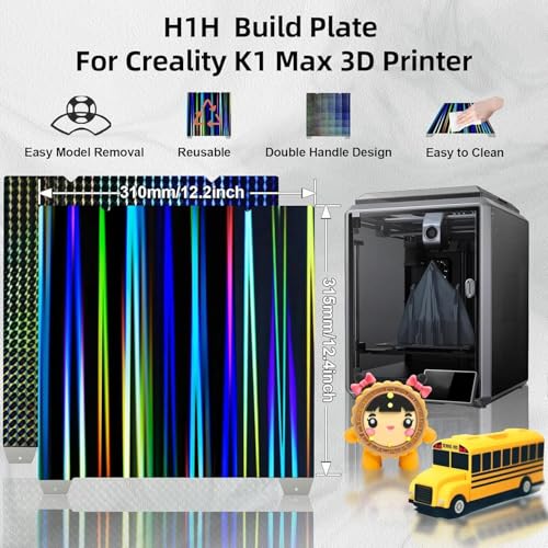 IdeaFormer-3D Smooth H1H Build Plate for Creality K1 Max, Ender 3 V3 Plus Double Sided Rainbow Streak+Phantom H1H Spring Steel Bed Plate Flexible K1 Max Sheet 315x310 mm No Magnetic Plate - color: Rainbow Streak+Phantom H1H