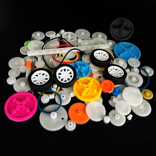 120PCS Plastic Gear Set Single Gear Motor Gear Accessories for DC Motor DIY Model Toys RC Car Truck Robot Gear Replacement Module 0.5 Gears Axle Tire Gear Belt Rack Belt Pulley DIY Set (120)