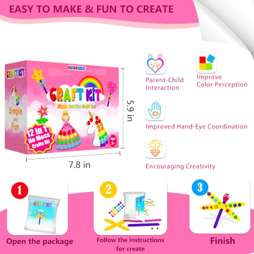 MHMYDIS First Craft Kit for Kids - 12 in 1 No Mess Creative Arts and Crafts kit for Kids Ages 4-8 - Toddler Crafts Kit Supplies - Gifts for Girls and Boys 3 4 5 6 7 8 Year Old (Unicorn&Princess) - style: Unicorn&Princess