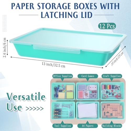 Tinlade 12 Pcs Classroom Paper Storage Bins with Lids, Teal, 13x10in - color: Teal