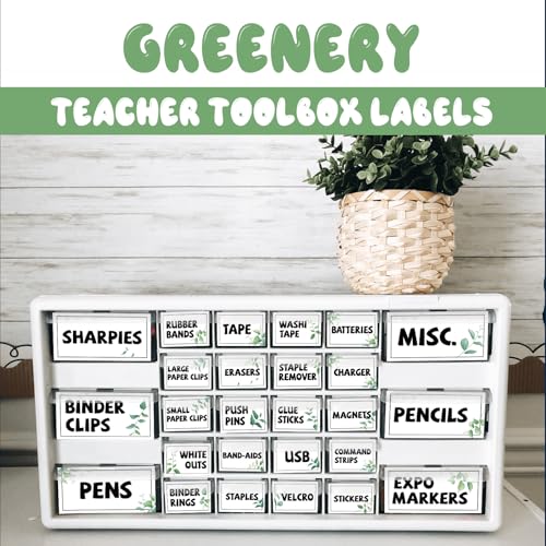 42 Pieces Teacher Toolbox Labels Tool Box Storage Label Classroom Supply Decor for Back to School Teachers Classroom Organization (Greenery) - style: Greenery