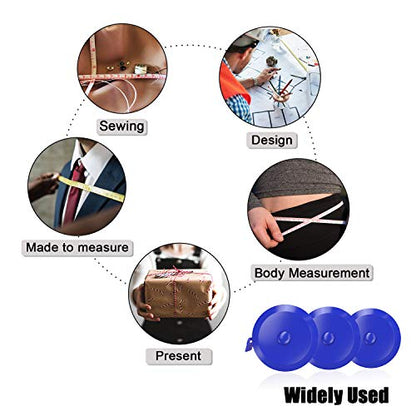 DiCUNO 3-Pack Soft Retractable Measuring Tape, 60-Inch 1.5 Meter, Blue - color: Blue*3pcs