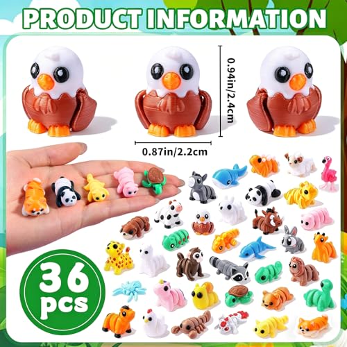 JOICEE 36Pcs Mini 3D Printed Animals Articulated Flexible Fidget Toys - color: Yellow