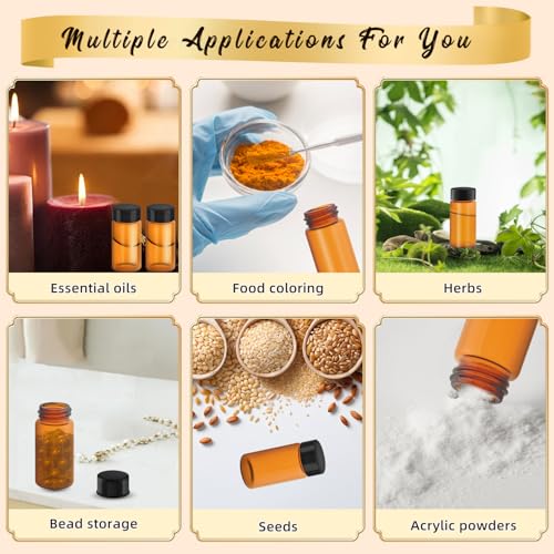 100 Pack,Glass Essential Oil Bottle with Screw Caps,Empty Refillable Travel Glass Liquid Sample Vial Labs Preservation Storage Leakproof Vials Test Container with Black Screw Caps (Amber, 20ml) - color: Amber, size: 20ml