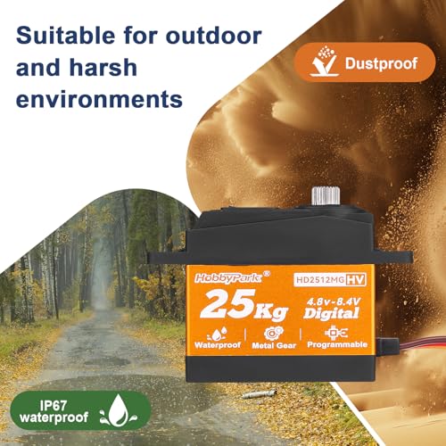 HobbyPark Waterproof Standard 25KG 55g Servo Metal Gear Digital Servo for RC Cars Crawlers Trucks Buggy Airplanes Boats Robotics Project Arduino, Control Angle 180° HV Programmable (Core Motor)