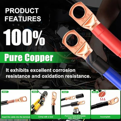 Twidec/25PCS AWG 2 Copper Wire Lugs Battery Cable Ends SC35-8,Ring Terminals Connectors,Copper Ring Terminals,Battery Terminals Connectors Kits with Heat Shrink - color: 26PCS