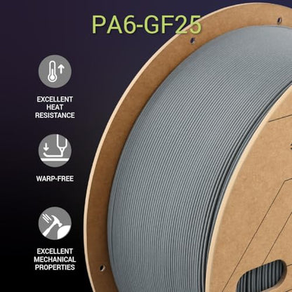 Polymaker Fiberon PA6-GF25 Glass Fiber Nylon Filament 1.75mm, Grey, 3kg - color: Grey Pa6-gf25 3kg, size: NYLON
