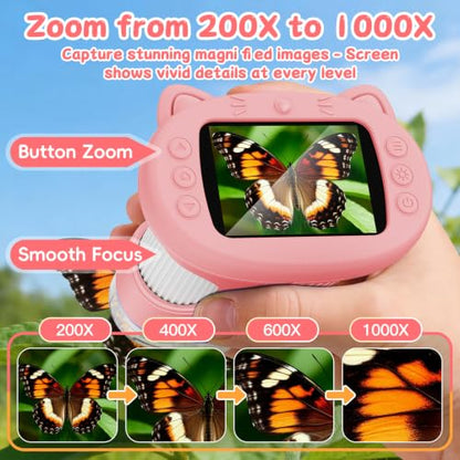 SEEKID Kids Microscope,1000X Handheld Digital Microscope (Pink) - color: Pink