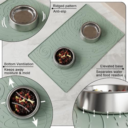 OHMO Galaxy Pet Feeding Mat, 18.9x11.8 Silicone Cat Food Mat, Sage Green - color: Sage Green, size: 18.9"L x 11.8"W