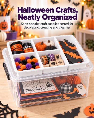 17 QT Clear craft storage box with Tray, storage bins for Art Supplies - color: Black