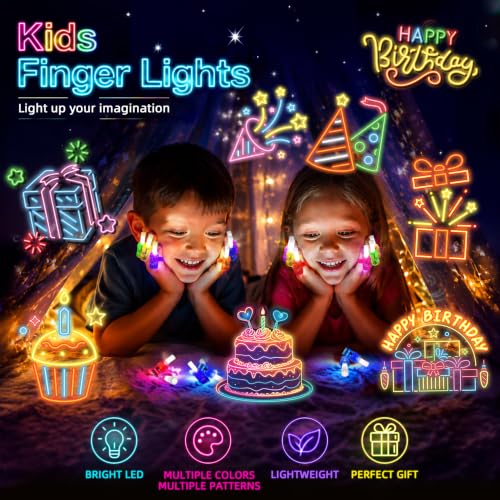 24Pcs Neon Happy Birthday Party Favors LED Finger Lights for Kids Ages 3-12 - style: Birthday neon