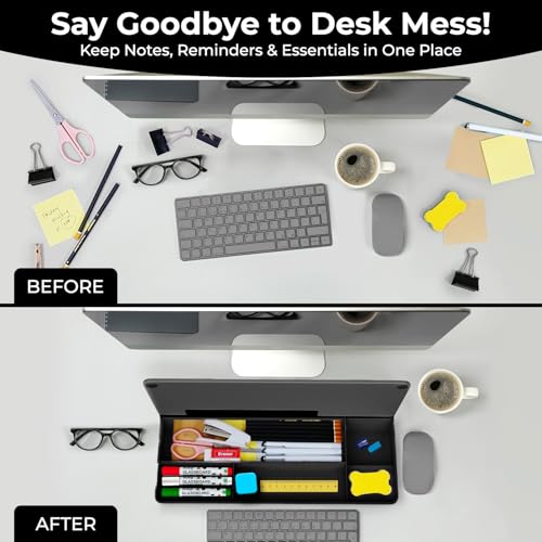 Chalkola Black Glass Desktop Whiteboard with Storage - Desk Organizer Buddy - color: Black
