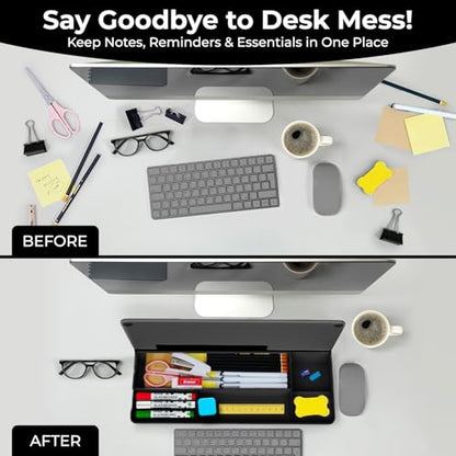 Chalkola Black Glass Desktop Whiteboard with Storage - Desk Organizer Buddy - color: Black