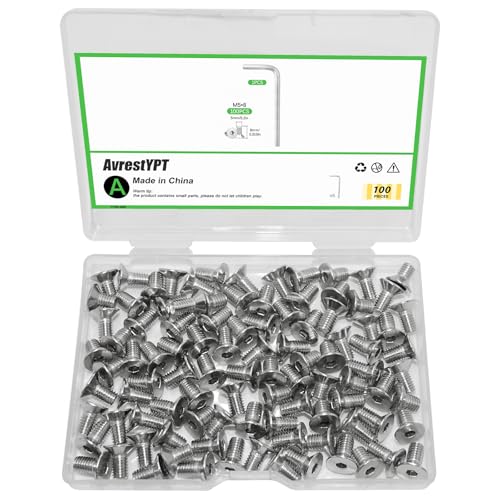 100Pcs M5x8mm Stainless Steel Flat Head Socket Cap Screws, Full Thread Allen Drive Countersunk Bolts, Bright Finish, Ideal for DIY & Home Repair - size: M5x8