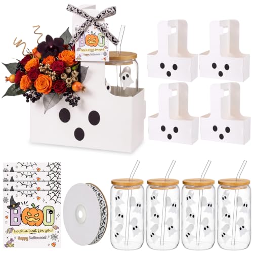 4 Set Halloween Ghost Glass Cups for Teacher Halloween Themed Gift - style: Halloween